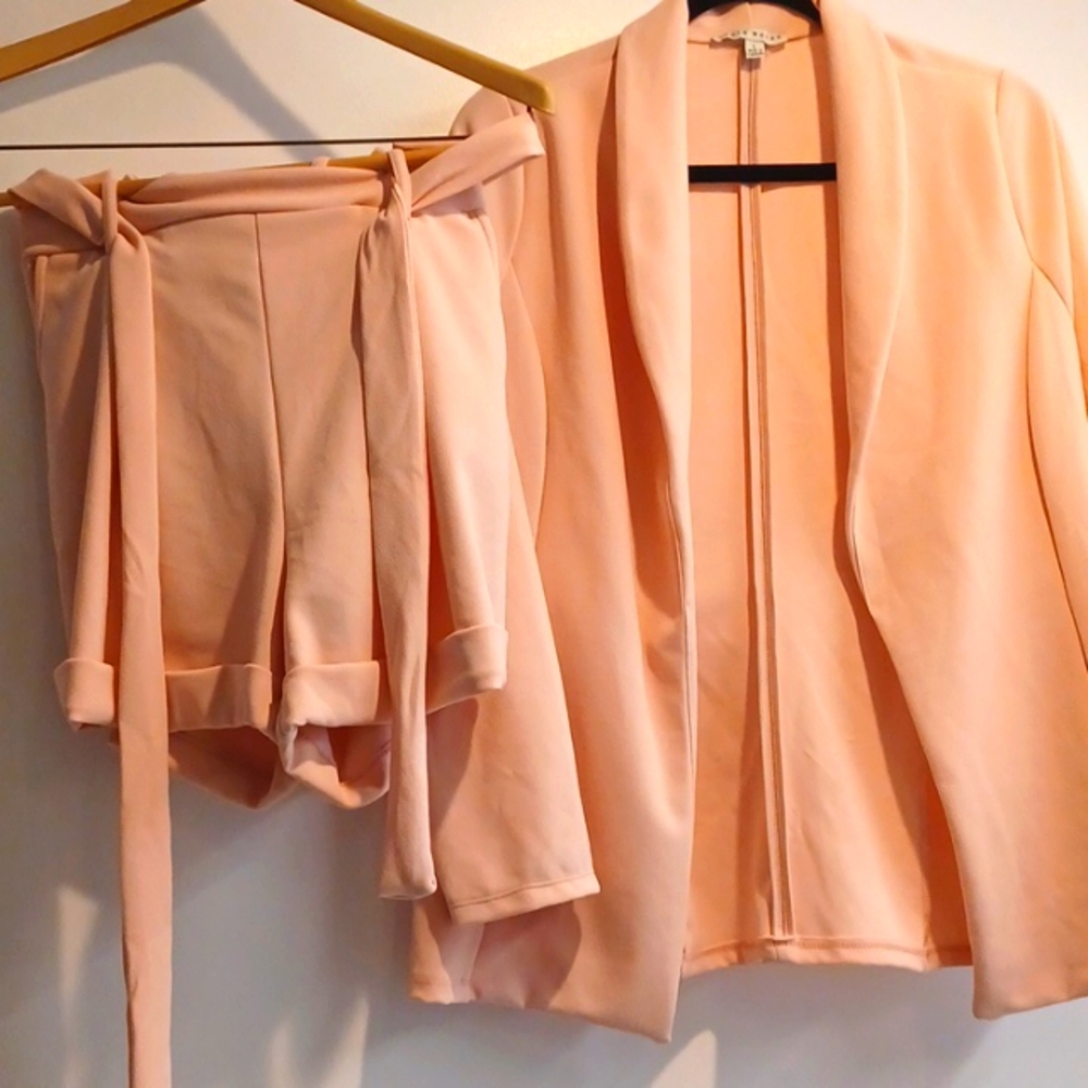 Haute Monde High Waist Shorts and Jacket Set-Peach
